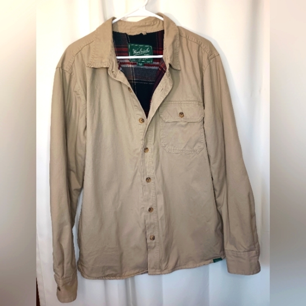 Woolrich Green Label Mens Plaid Flannel Lined Shacket Medium Khaki Gorpcore